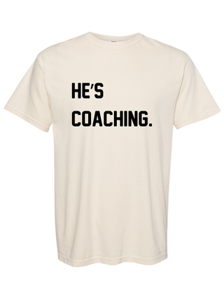 "HE'S COACHING." IVORY + BLACK