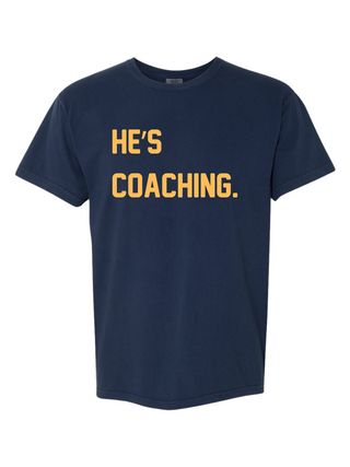 "HE'S COACHING." NAVY + YELLOW GOLD
