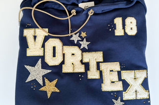 VORTEXT PUNCH CUSTOM PUNCH PATCH HOODIE NAVY BLUE HOODIE 